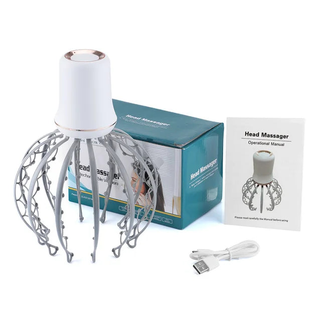 Electric Octopus Head Massager – 12-Claw Scalp Vibrating Massager with 3 Modes for Migraine & Relaxation