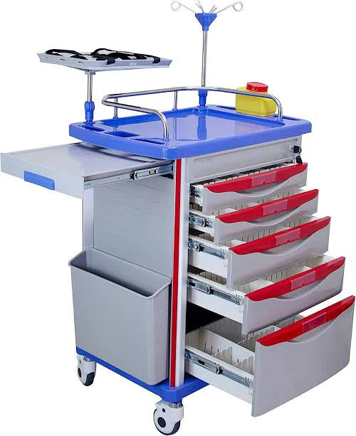 Deluxe Emergency Crash Cart Trolley – 5-Drawer Medical Resuscitation