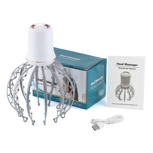 Electric Octopus Head Massager – 12-Claw Scalp Vibrating Massager with 3 Modes for Migraine & Relaxation